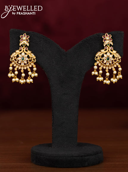 Antique guttapusalu necklace with kemp & cz stones and pearl hangings