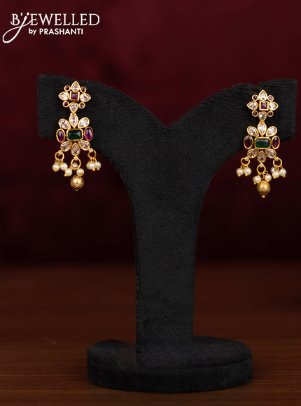 Antique guttapusalu necklace with kemp & cz stones and pearl & golden beads hanging