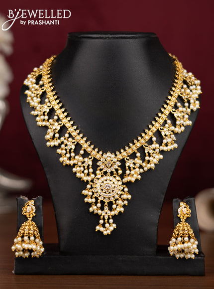 Antique guttapusalu necklace with cz stones and pearl hangings