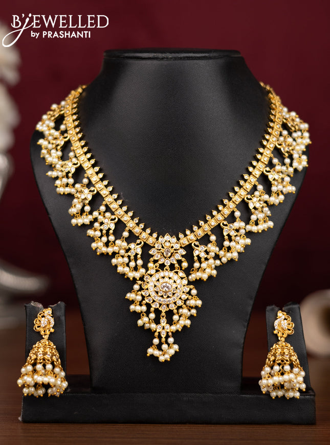 Antique guttapusalu necklace with cz stones and pearl hangings