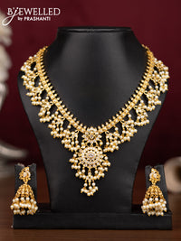 Antique guttapusalu necklace with cz stones and pearl hangings