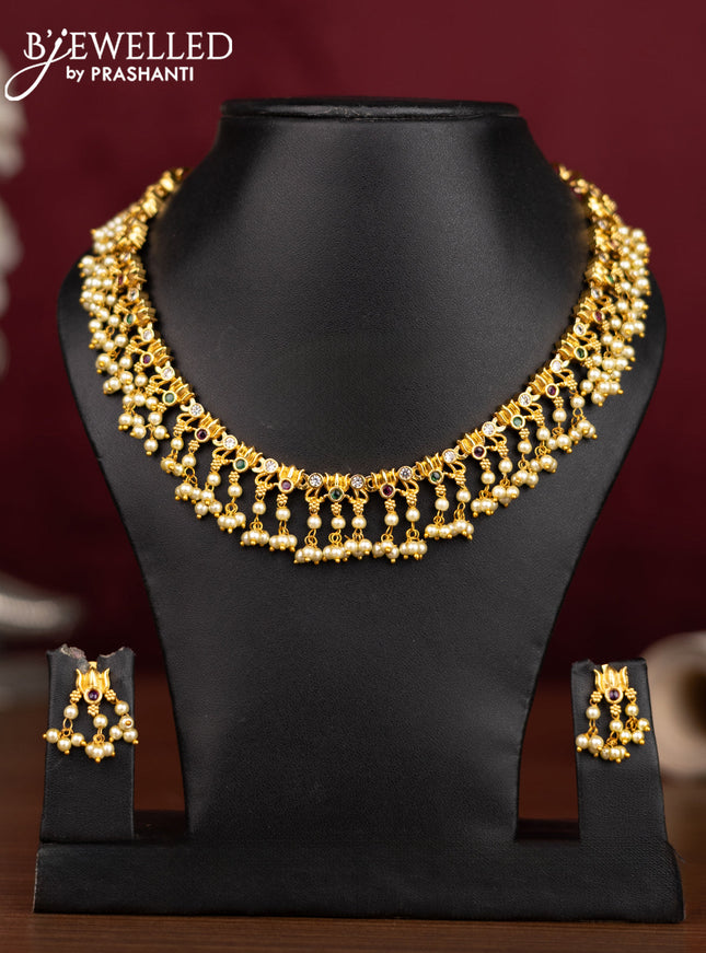 Antique guttapusalu necklace with kemp & cz stones and pearl hangings