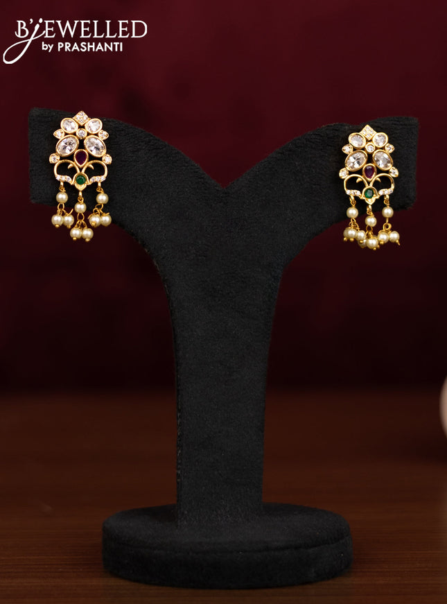 Antique guttapusalu necklace with kemp & cz stones and pearl hangings