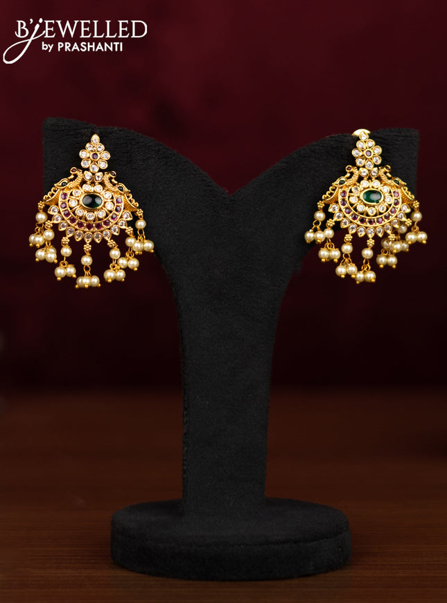 Antique guttapusalu necklace manga pattern with kemp & cz stones and pearl hangings