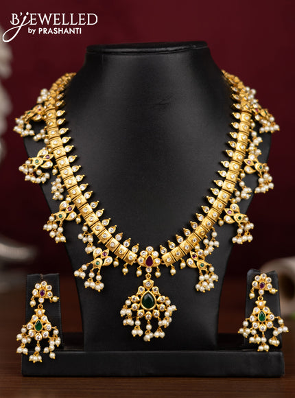 Antique guttapusalu necklace with kemp & cz stones and pearl hangings