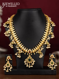 Antique guttapusalu necklace with kemp & cz stones and pearl hangings