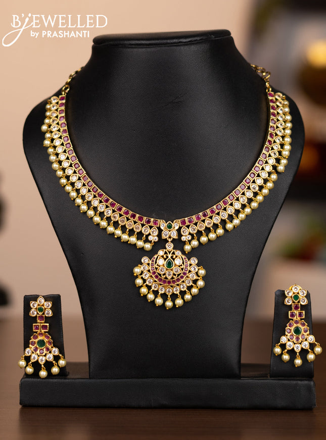 Antique necklace with kemp & cz stones and pearl hangings