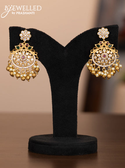 Antique neckalce peacock design with kemp & cz stones and pearl & golden beads hanging