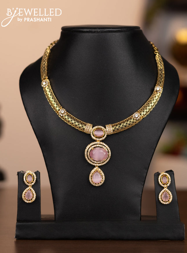 Antique necklace with baby pink and cz stones