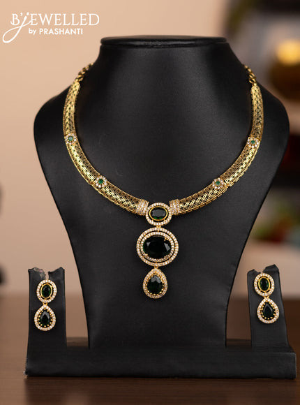 Antique necklace with emerald and cz stones