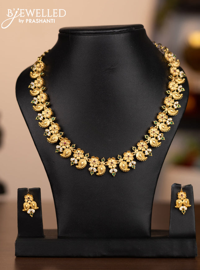 Antique necklace manga & floral design with kemp and cz stones