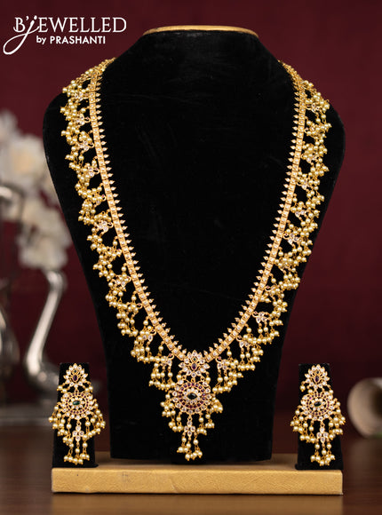 Antique guttapusalu haaram with kemp & cz stones and pearl hangings