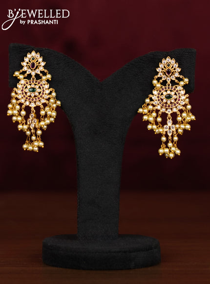 Antique guttapusalu haaram with kemp & cz stones and pearl hangings