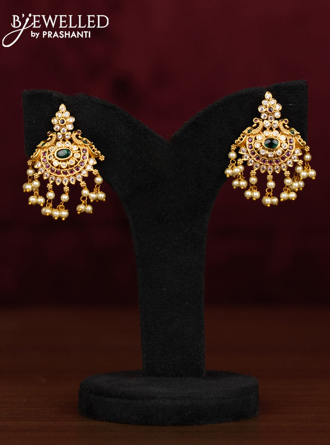 Antique guttapusalu haaram manga pattern with kemp & cz stones and pearl hangings