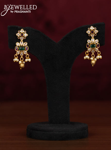 Antique guttapusalu haaram with kemp & cz stones and pearl & golden beads hanging