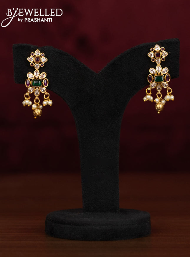 Antique guttapusalu haaram with kemp & cz stones and pearl & golden beads hanging