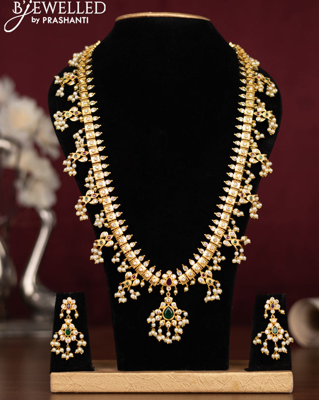 Antique guttapusalu haaram with kemp & cz stones and pearl hangings