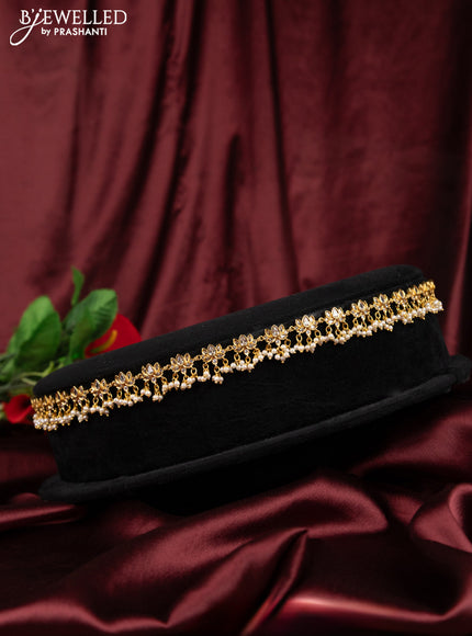 Antique hip chain lotus design with cz stones and pearl hangings