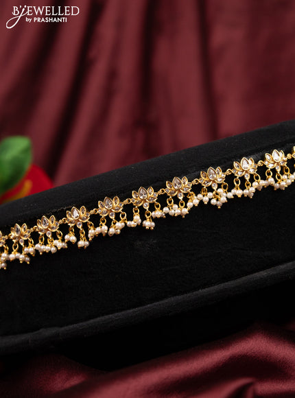 Antique hip chain lotus design with cz stones and pearl hangings