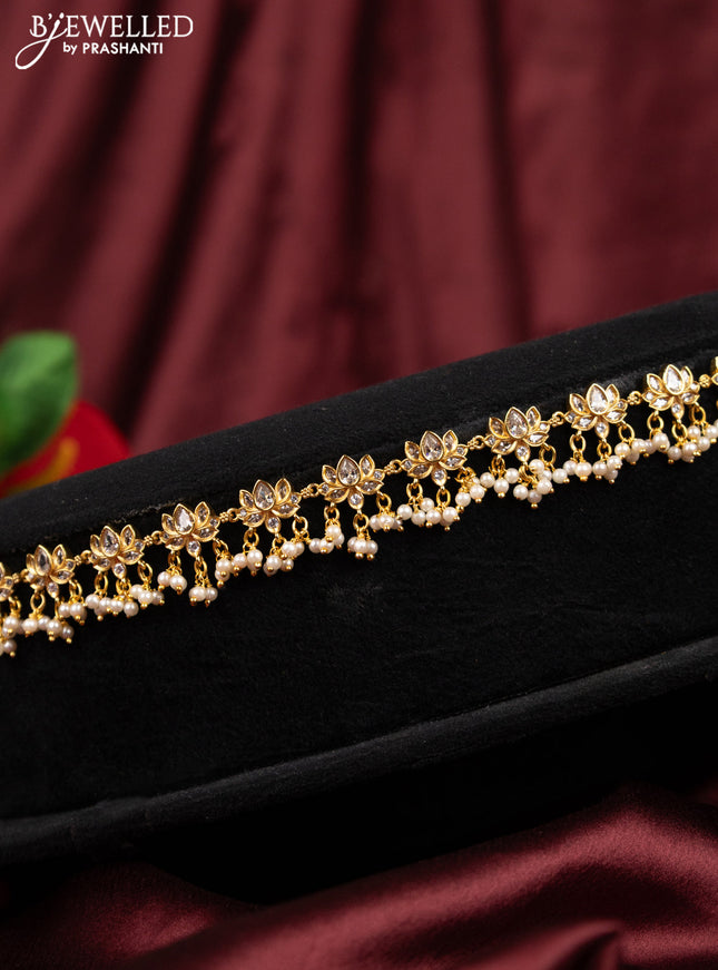 Antique hip chain lotus design with cz stones and pearl hangings