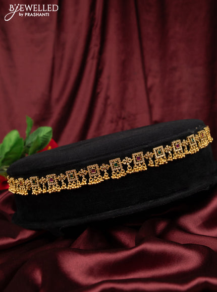 Antique hip chain with kemp & cz stones and golden beads hanging