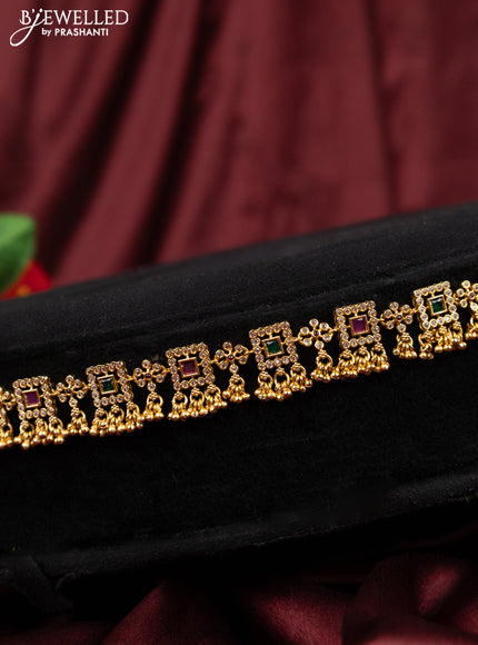 Antique hip chain with kemp & cz stones and golden beads hanging