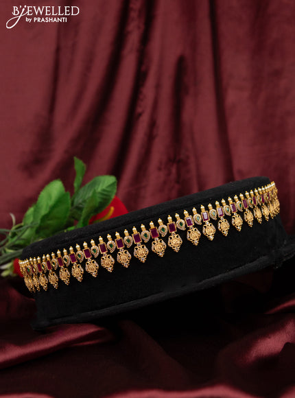 Antique hip chain ramdarbar design with kemp & cz stones and pearls