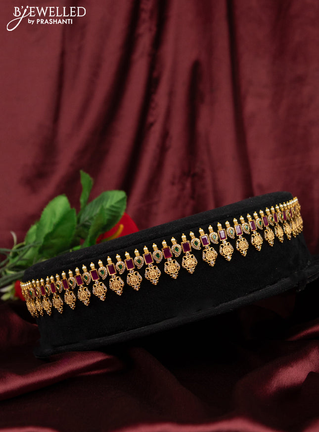 Antique hip chain ramdarbar design with kemp & cz stones and pearls