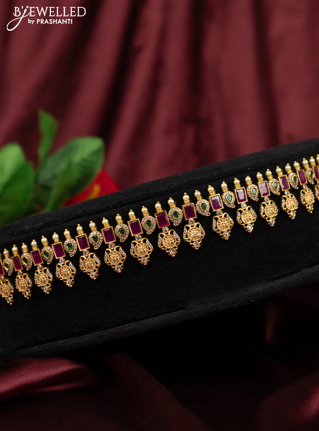 Antique hip chain ramdarbar design with kemp & cz stones and pearls