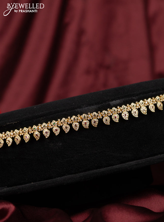 Antique hip chain manga & floral design with kemp and cz stones