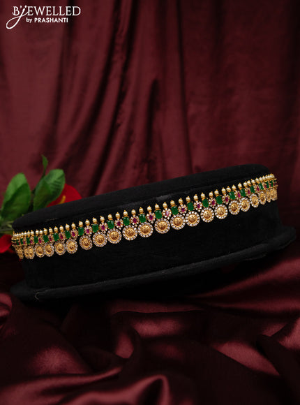 Antique hip chain ramdarbar design with kemp & cz stones and pearls