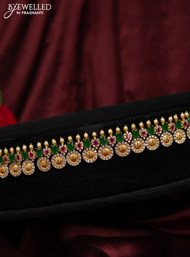 Antique hip chain ramdarbar design with kemp & cz stones and pearls