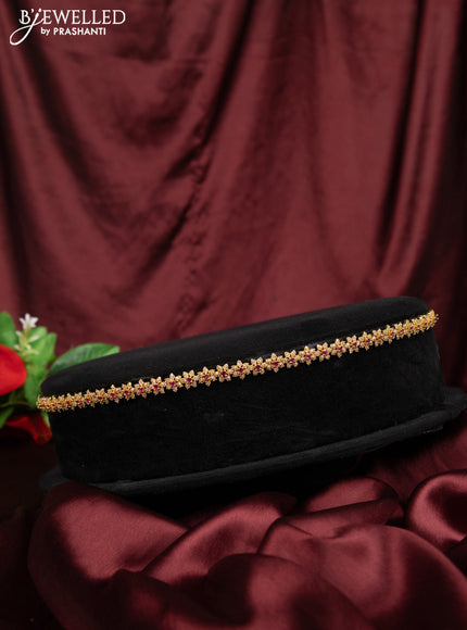 Antique hip chain floral design with pink kemp and cz stones