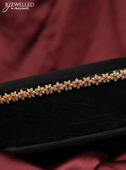 Antique hip chain floral design with pink kemp and cz stones