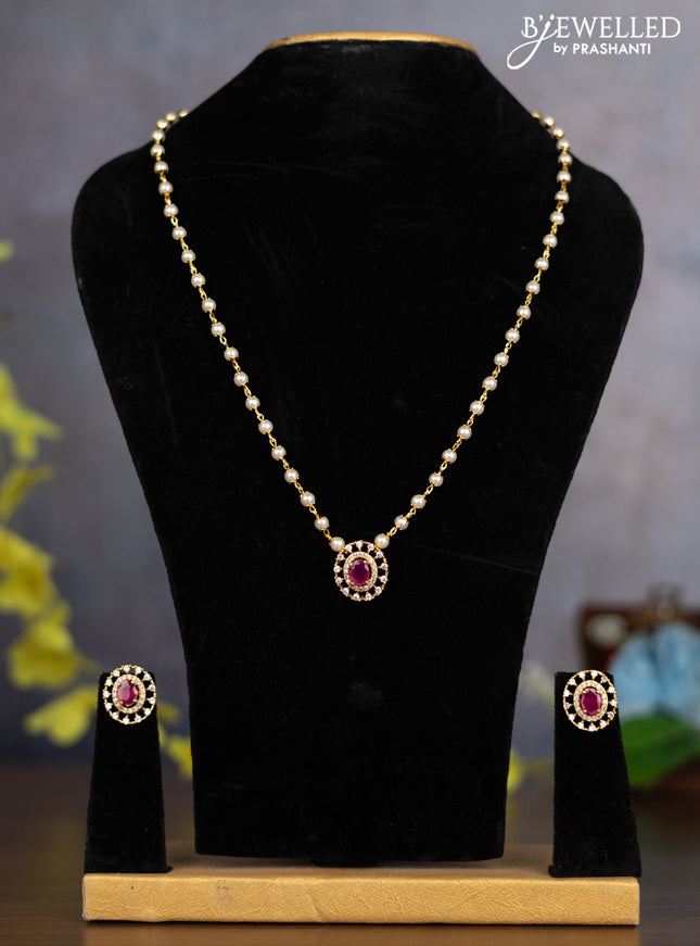 Pearl necklace with ruby and cz stones