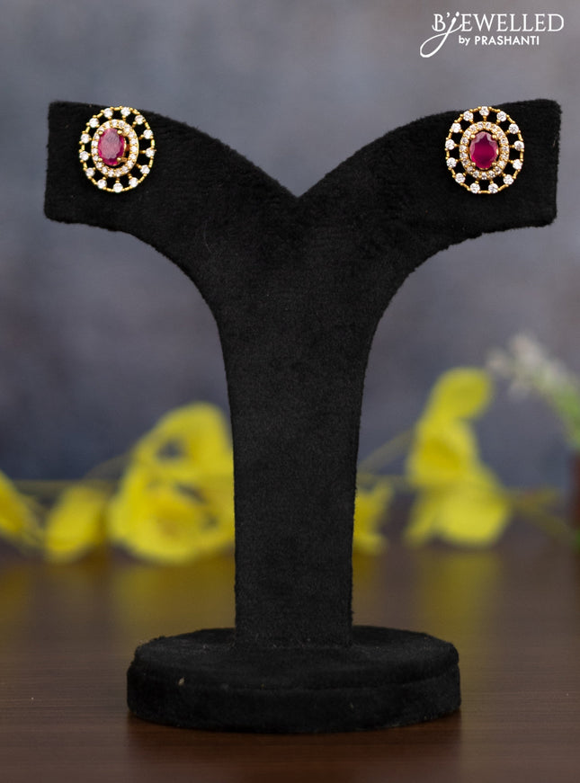 Pearl necklace with ruby and cz stones