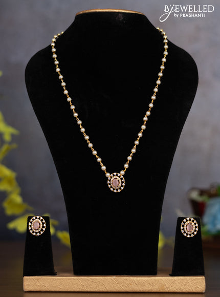 Pearl necklace with baby pink and cz stones