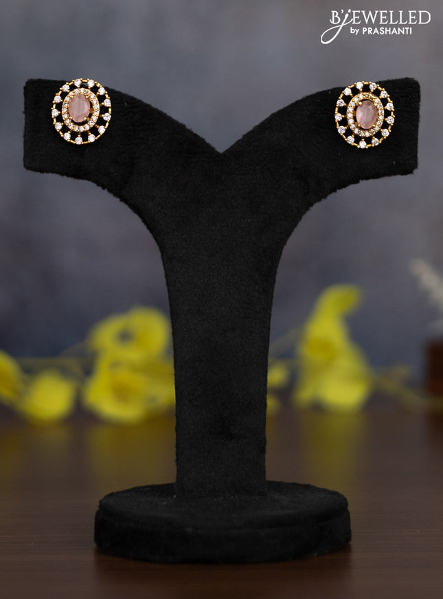 Pearl necklace with baby pink and cz stones