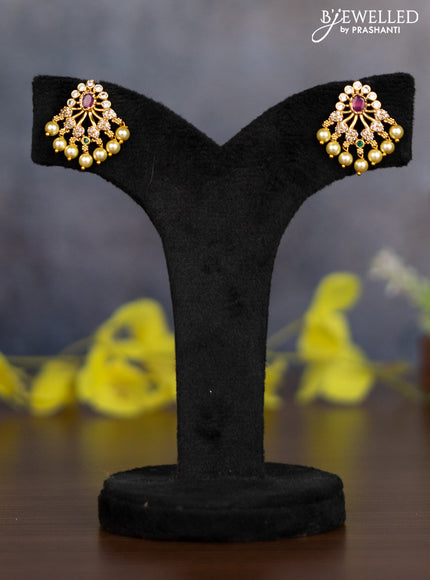 Pearl necklace peacock design with kemp & cz stones and pearl hangings