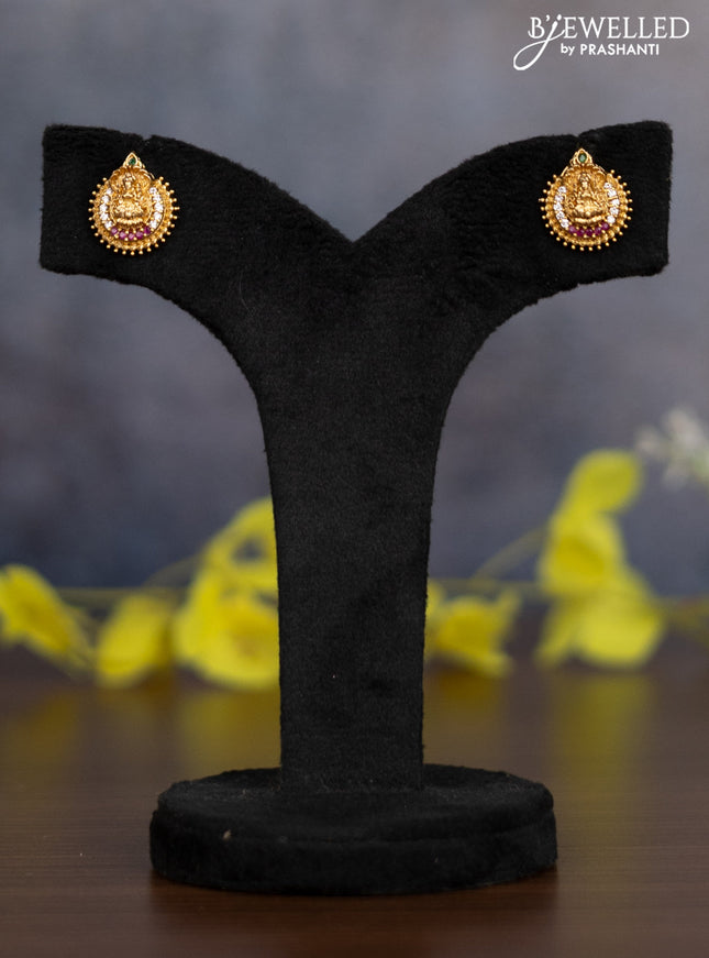 Pearl necklace lakshmi pendant with kemp and cz stones