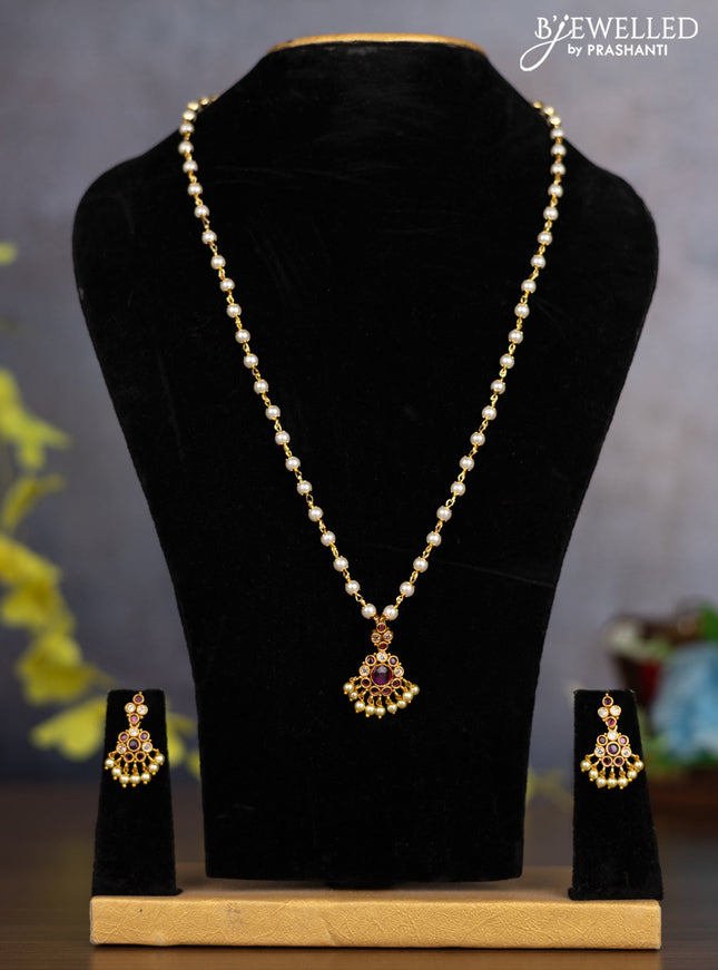 Pearl necklace with ruby & cz stones and pearl hangings