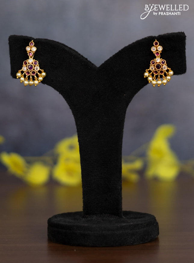 Pearl necklace with ruby & cz stones and pearl hangings