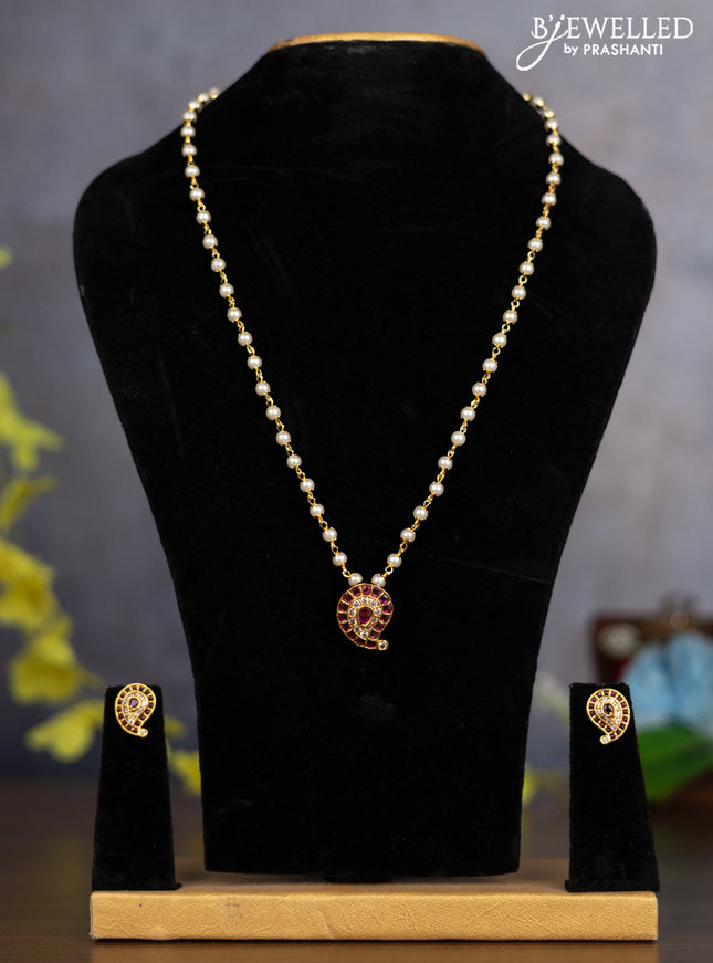 Pearl necklace with manga pendant and ruby and cz stones