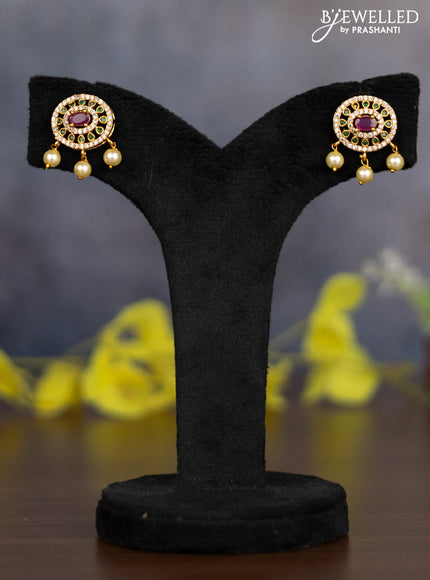 Pearl necklace peacock design with kemp & cz stones and pearl hangings