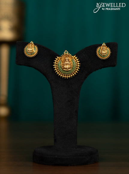 Antique pendant set lakshmi design with green kemp stones