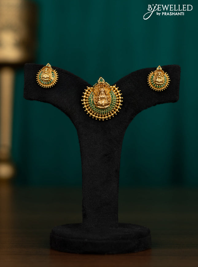 Antique pendant set lakshmi design with green kemp stones