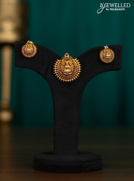 Antique pendant set lakshmi design with pink kemp stones