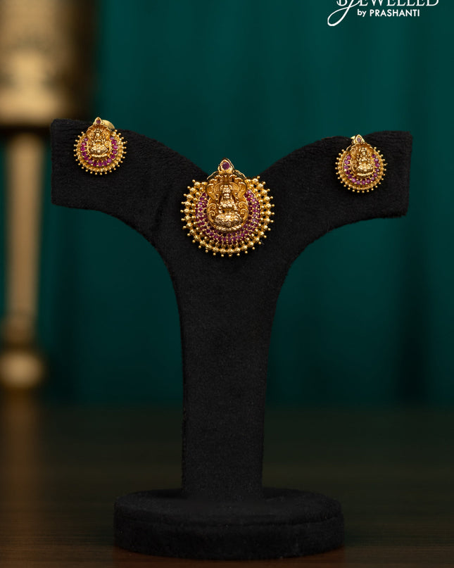 Antique pendant set lakshmi design with pink kemp stones