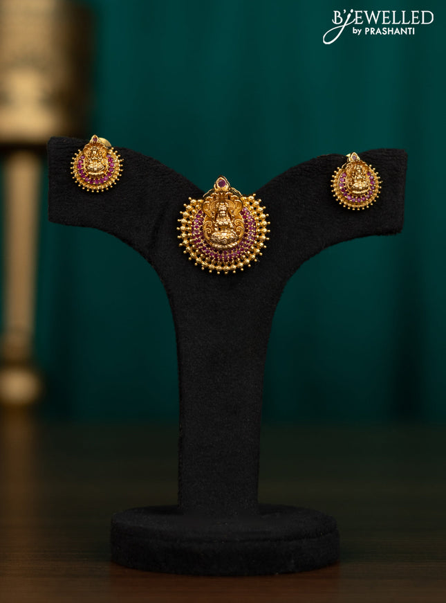 Antique pendant set lakshmi design with pink kemp stones