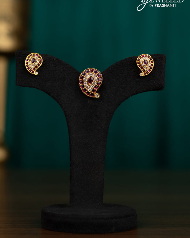 Antique pendant set manga pattern with pink kemp and cz stones